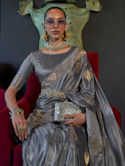 Women's  Blend Grey Woven Design Designer Saree With Blouse Piece-KELSEY299003