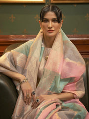 Women's Organza Multicolored Woven Design Celebrity Saree With Blouse Piece-KENZ230003