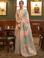 Women's Organza Multicolored Woven Design Celebrity Saree With Blouse Piece-KENZ230003