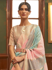 Women's Organza Multicolored Woven Design Celebrity Saree With Blouse Piece-KENZ230003