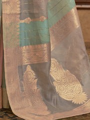 Women's Organza Multicolored Woven Design Celebrity Saree With Blouse Piece-KENZ230003