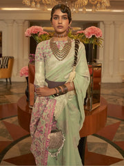 Women's  Blend Light Green Woven Design Designer Saree With Blouse Piece-KERAT272002