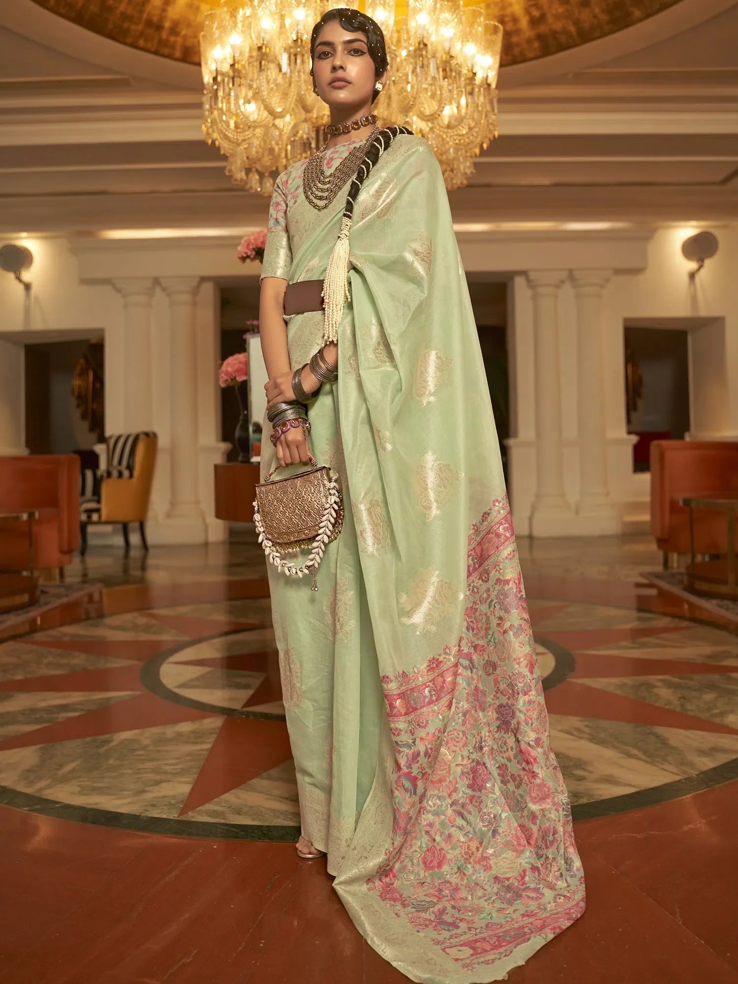 Light Green Designer Indian Sari - Women's Polyester Saree