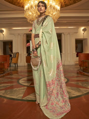 Women's  Blend Light Green Woven Design Designer Saree With Blouse Piece-KERAT272002