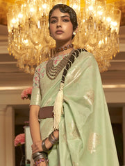 Women's  Blend Light Green Woven Design Designer Saree With Blouse Piece-KERAT272002