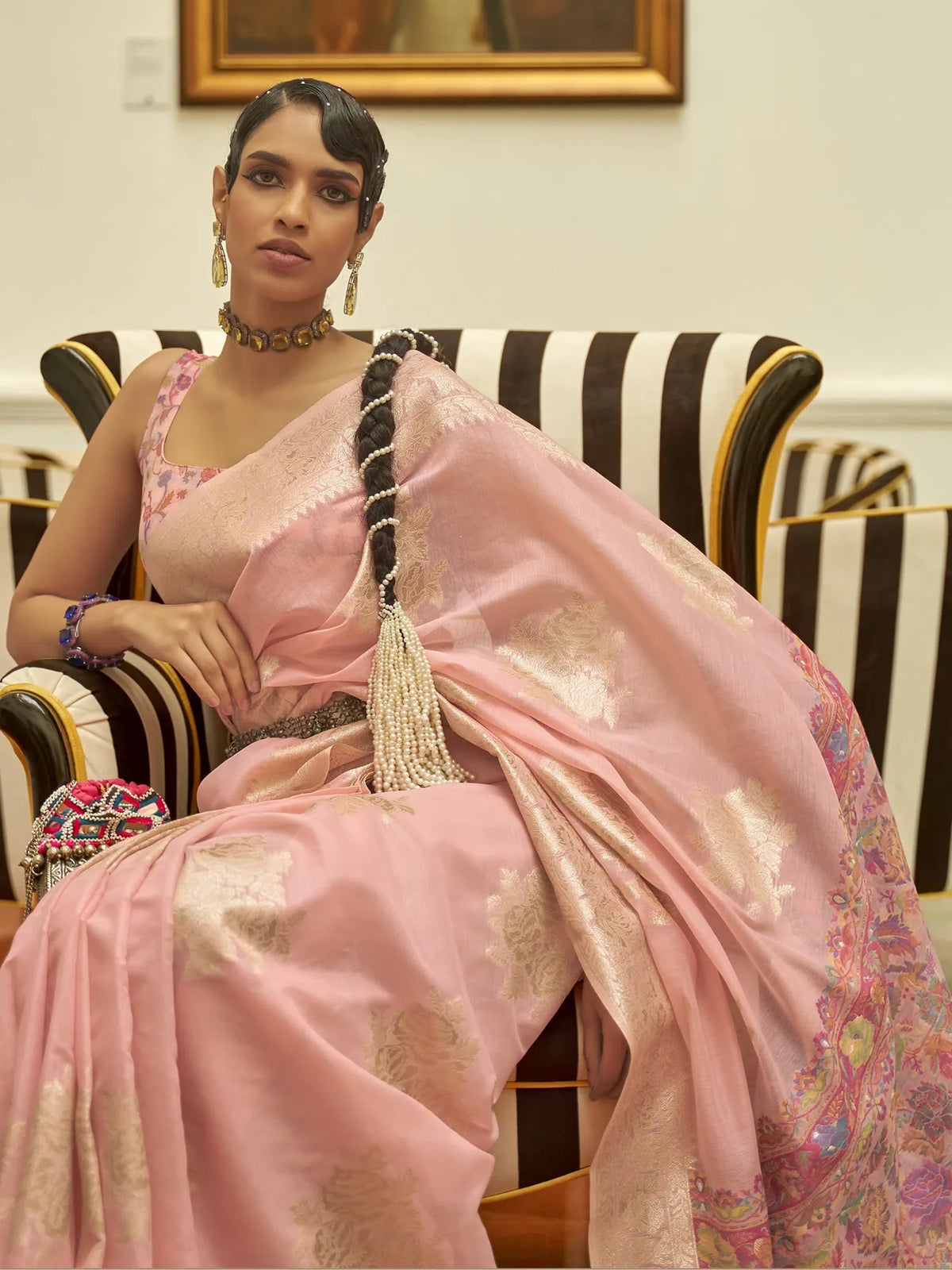 Women's  Blend Pink Woven Design Designer Saree With Blouse Piece-KERAT272003