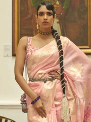 Women's  Blend Pink Woven Design Designer Saree With Blouse Piece-KERAT272003