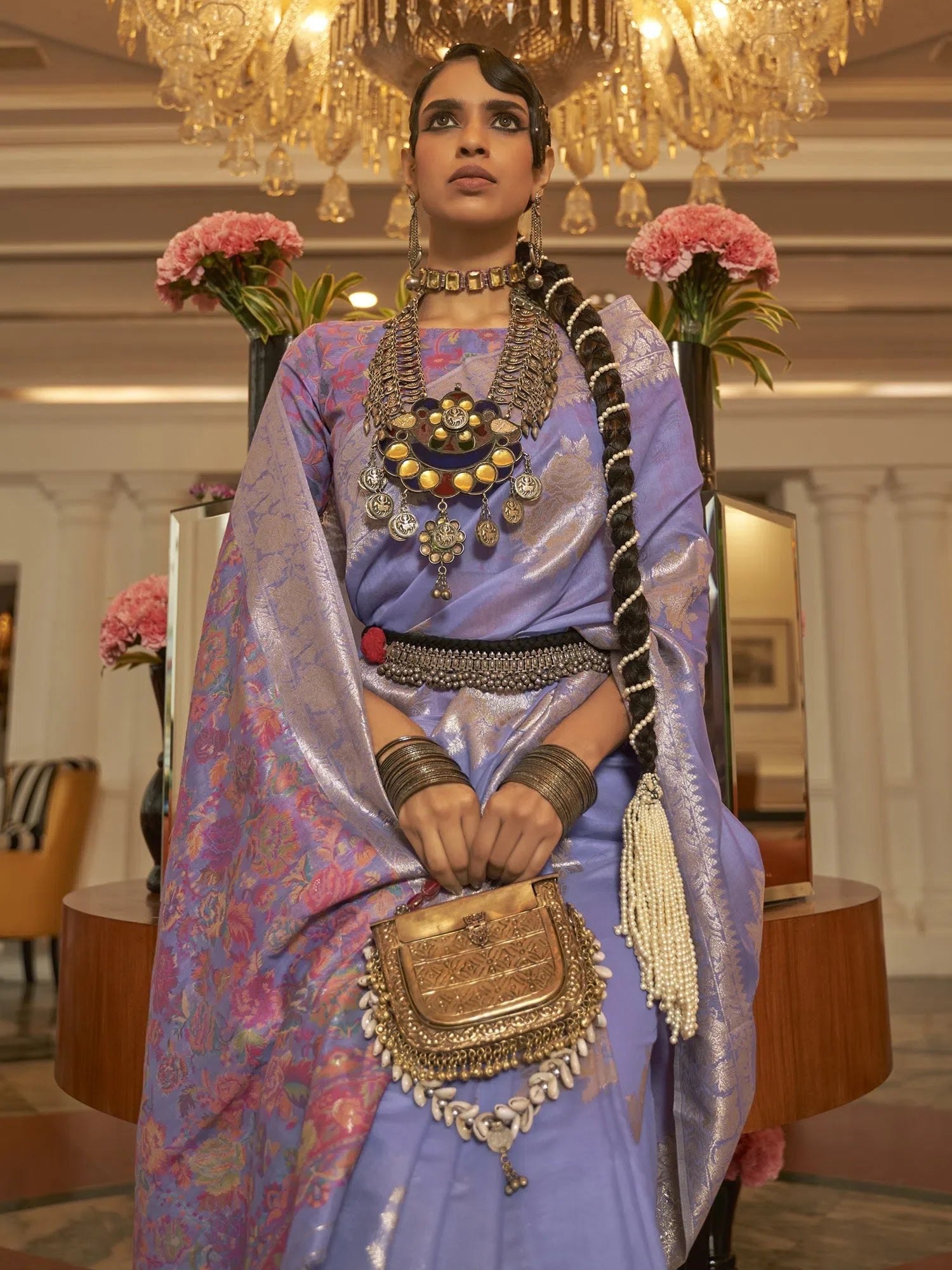 Lavender Polyester Saree with Blouse | Indian Sari
