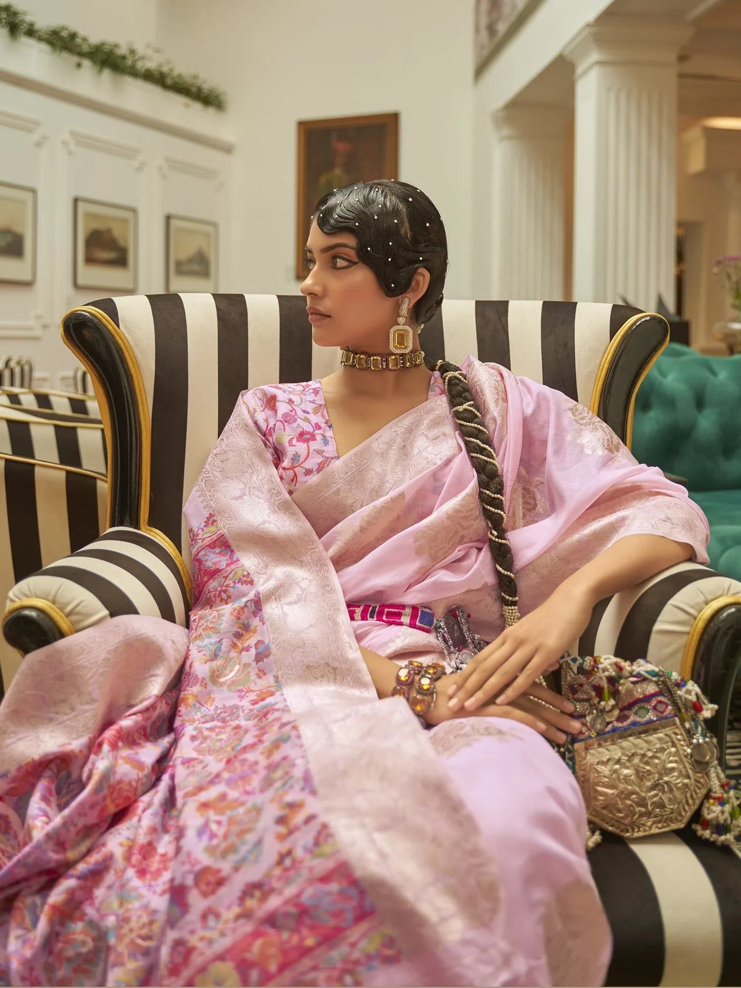 Mauve Woven Designer Indian Sari - Polyester Saree