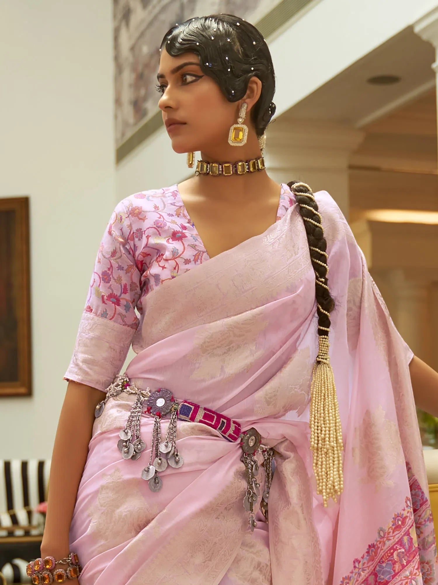 Mauve Woven Designer Indian Sari - Polyester Saree