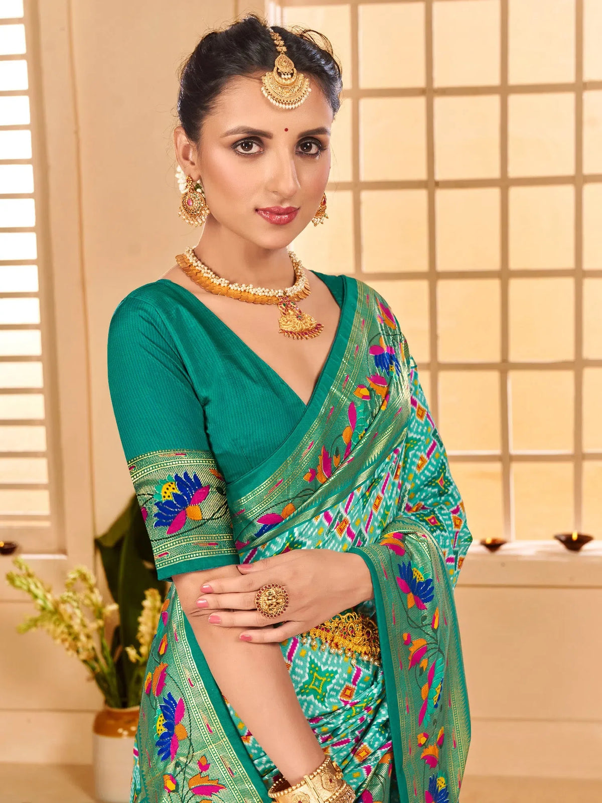 Women's Tussar  Light Blue Printed Designer Saree With Blouse Piece-KESAR1004