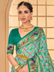Women's Tussar  Light Blue Printed Designer Saree With Blouse Piece-KESAR1004