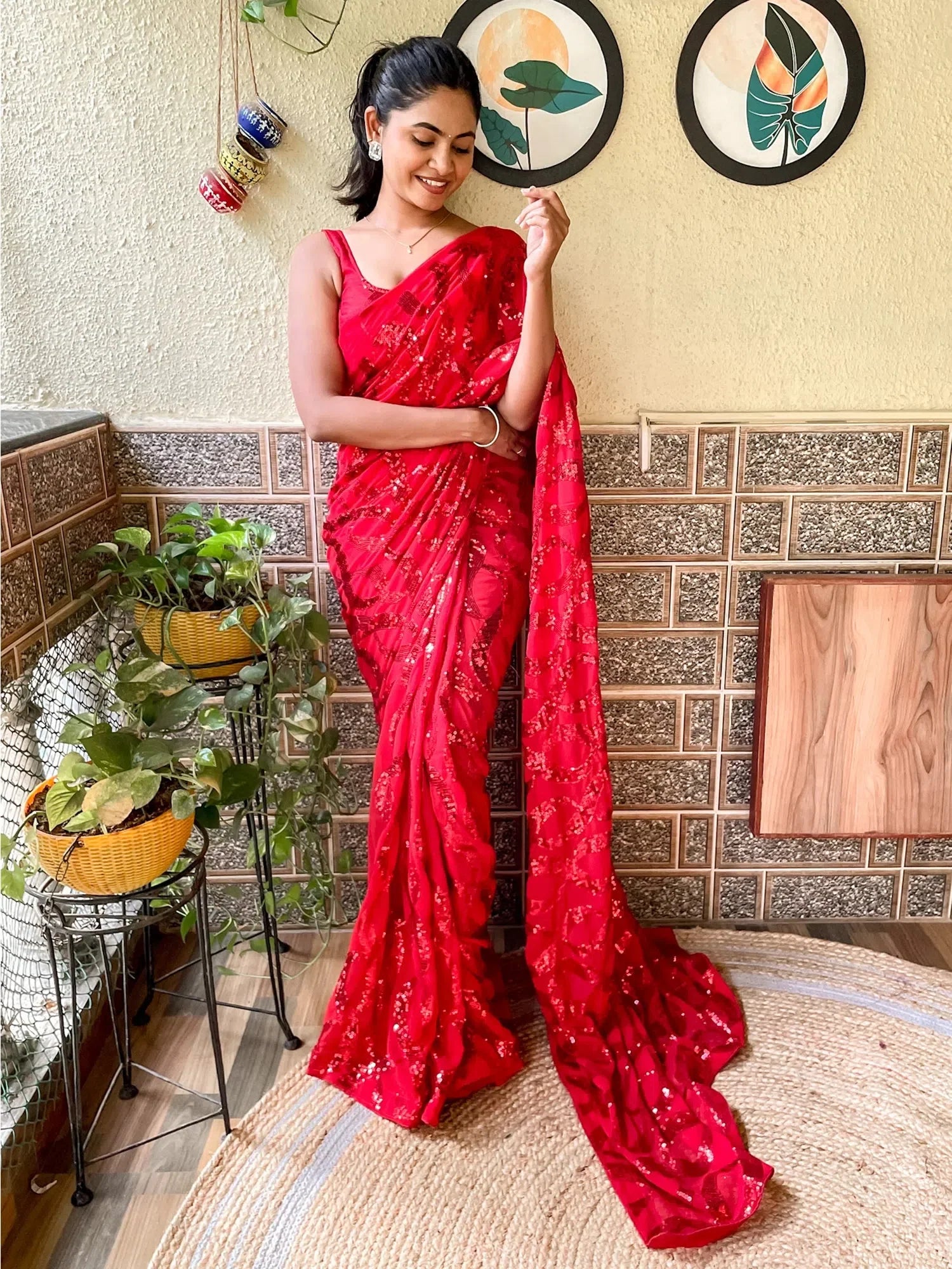 Red Embellished Saree: Designer Sarees India