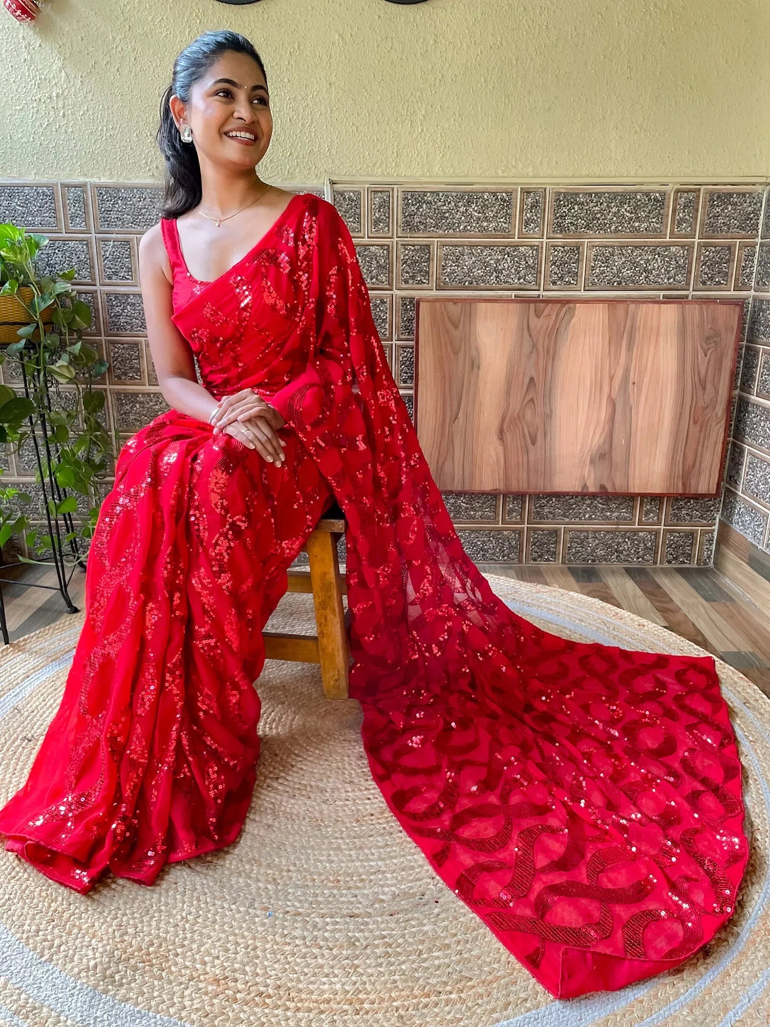 Red Embellished Saree: Designer Sarees India