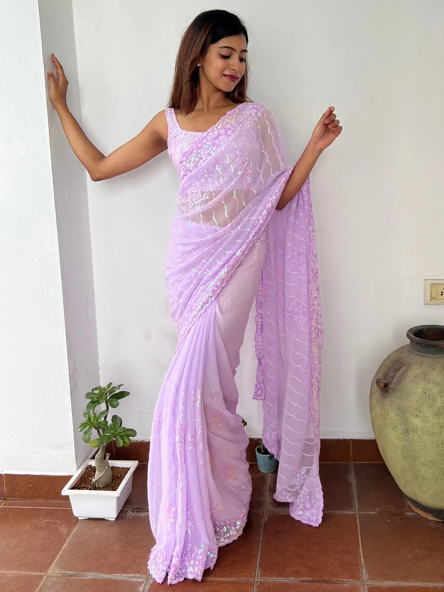 Lavender Embellished Saree | Indian Sarees with Blouse
