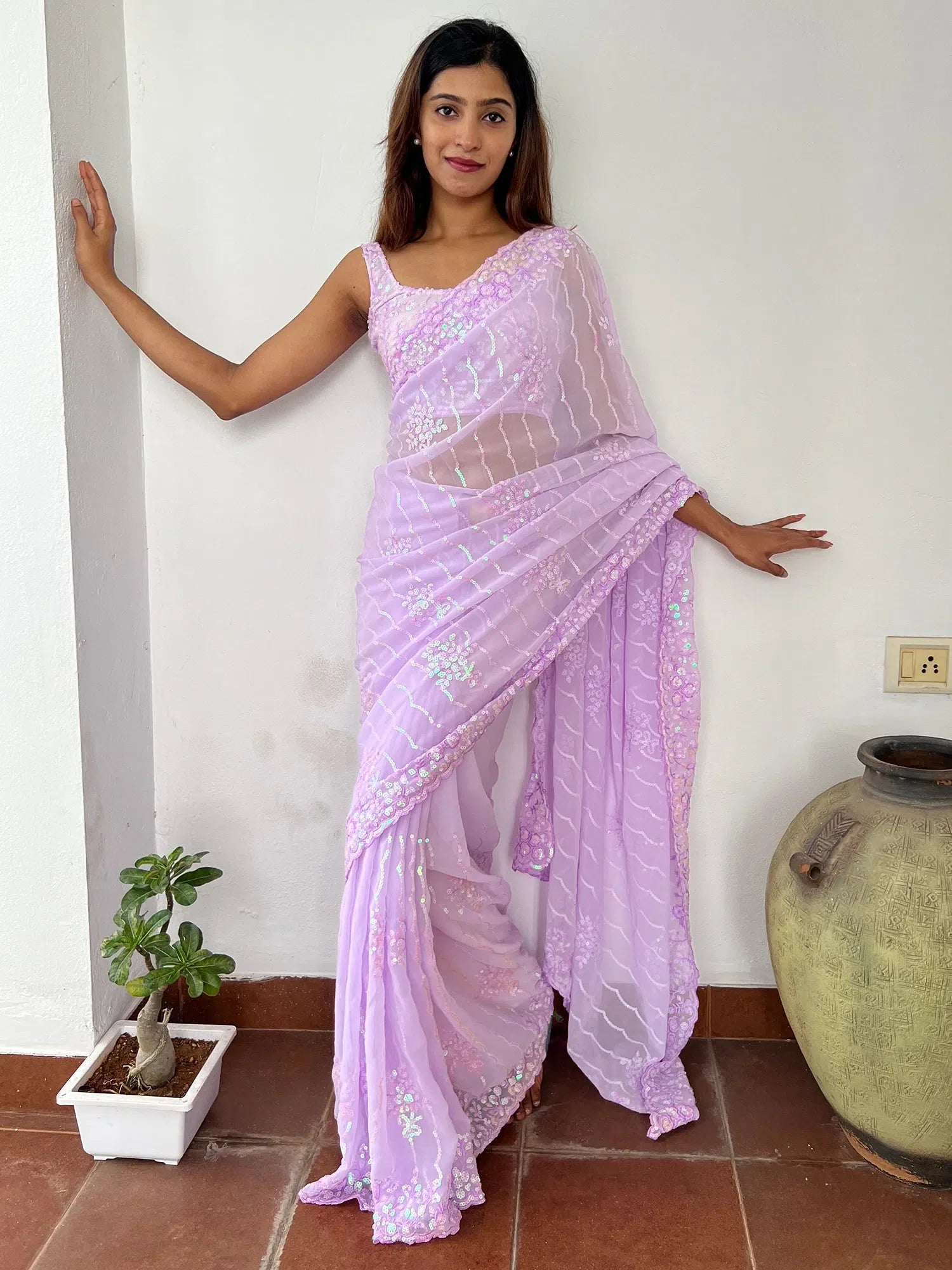 Lavender Embellished Saree | Indian Sarees with Blouse