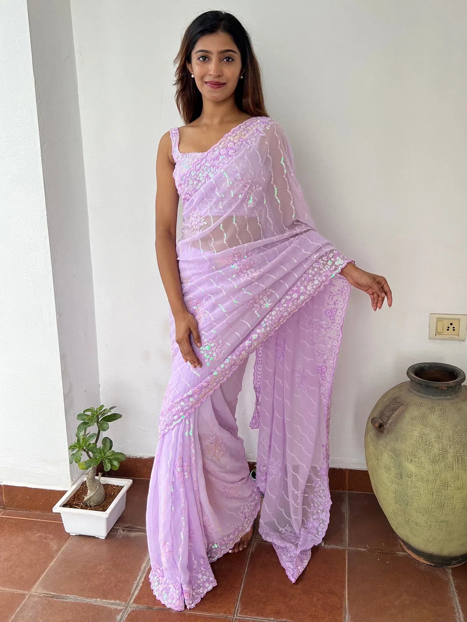 Lavender Embellished Saree | Indian Sarees with Blouse