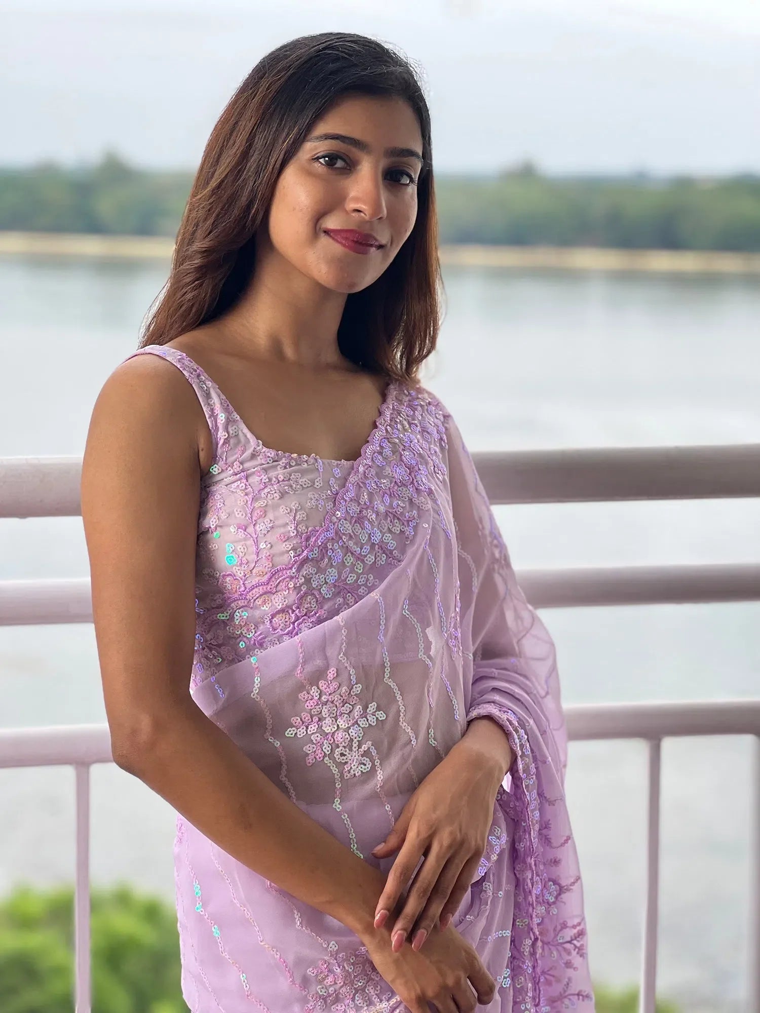 Lavender Embellished Saree | Indian Sarees with Blouse