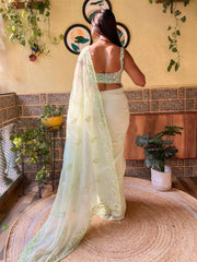 Women's Georgette Light Green Embellished Designer Saree With Blouse Piece-KESARI2803