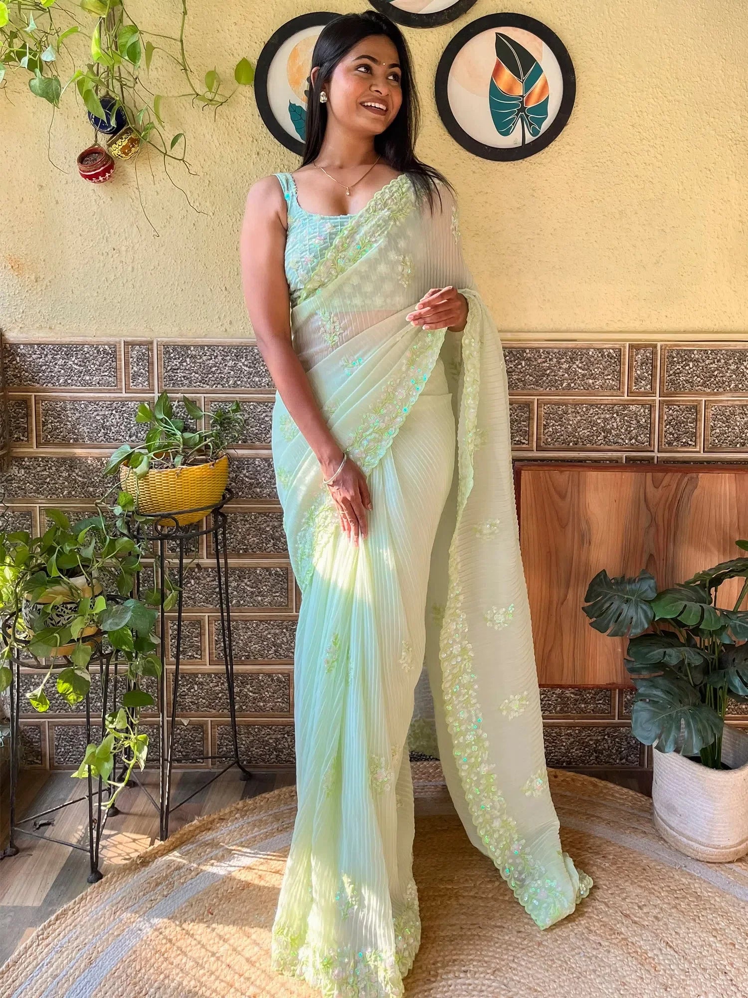 Light Green Designer Saree | Indian Sarees & Blouse