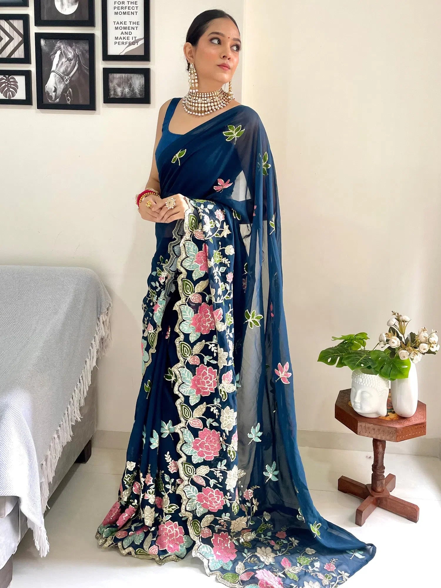 Teal Embellished Saree | Classic Designer Indian Sarees