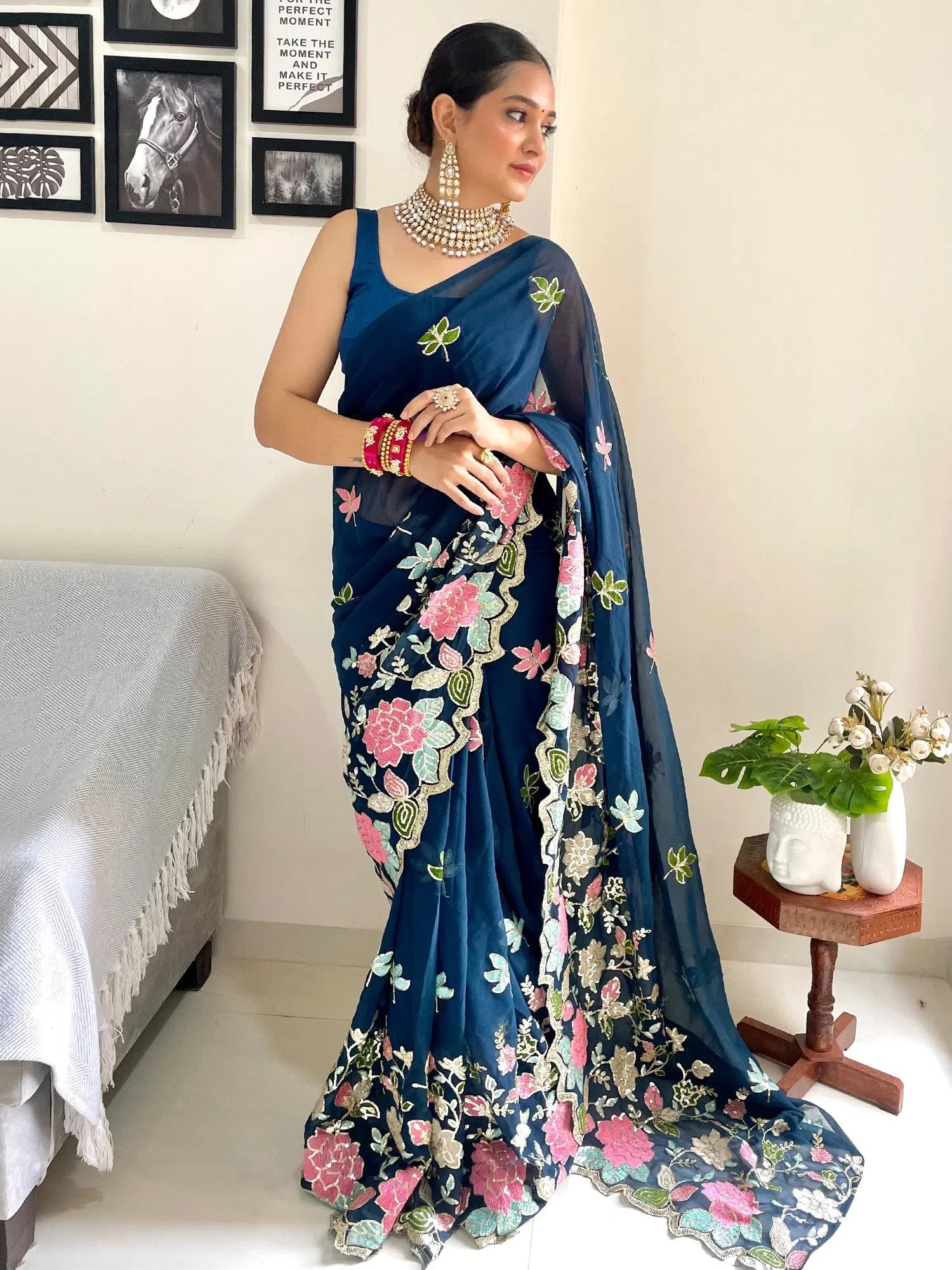 Teal Embellished Saree | Classic Designer Indian Sarees