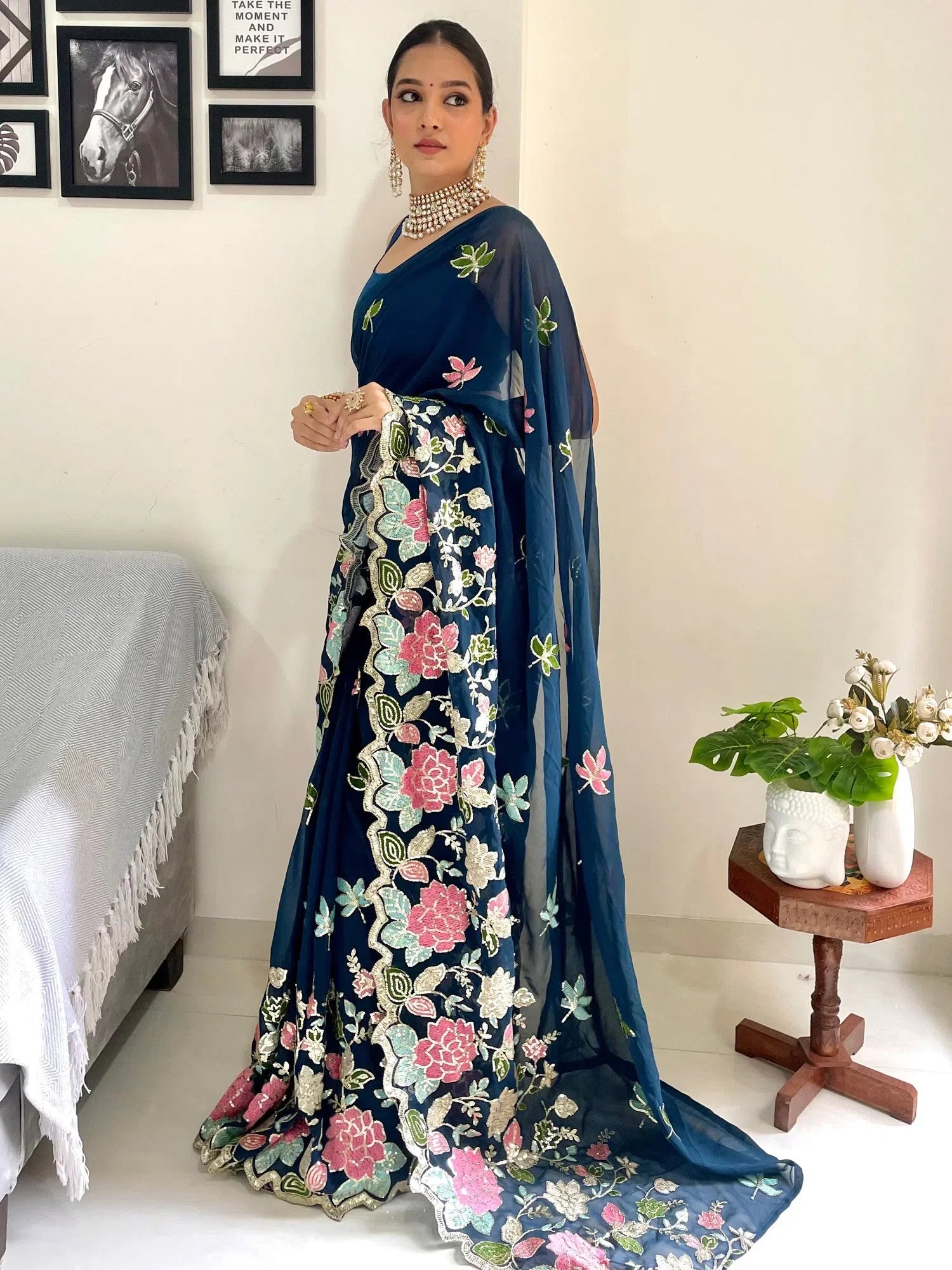 Teal Embellished Saree | Classic Designer Indian Sarees