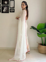 Women's Georgette Off White Embellished Designer Saree With Blouse Piece-KESARI4808
