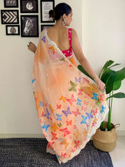 Women's Georgette Pink Embellished Designer Saree With Blouse Piece-KESARI5503