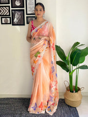 Women's Georgette Pink Embellished Designer Saree With Blouse Piece-KESARI5503