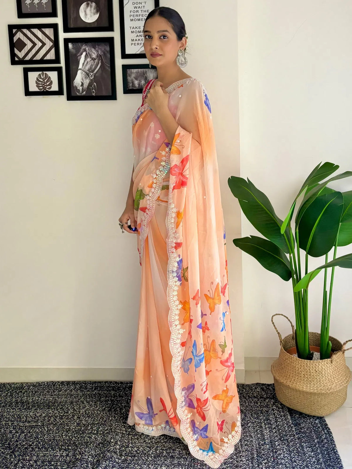 Women's Georgette Pink Embellished Designer Saree With Blouse Piece-KESARI5503