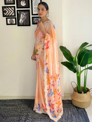 Women's Georgette Pink Embellished Designer Saree With Blouse Piece-KESARI5503