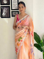 Women's Georgette Pink Embellished Designer Saree With Blouse Piece-KESARI5503