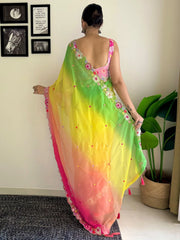 Women's Georgette Multicolored Embellished Designer Saree With Blouse Piece-KESARI7812
