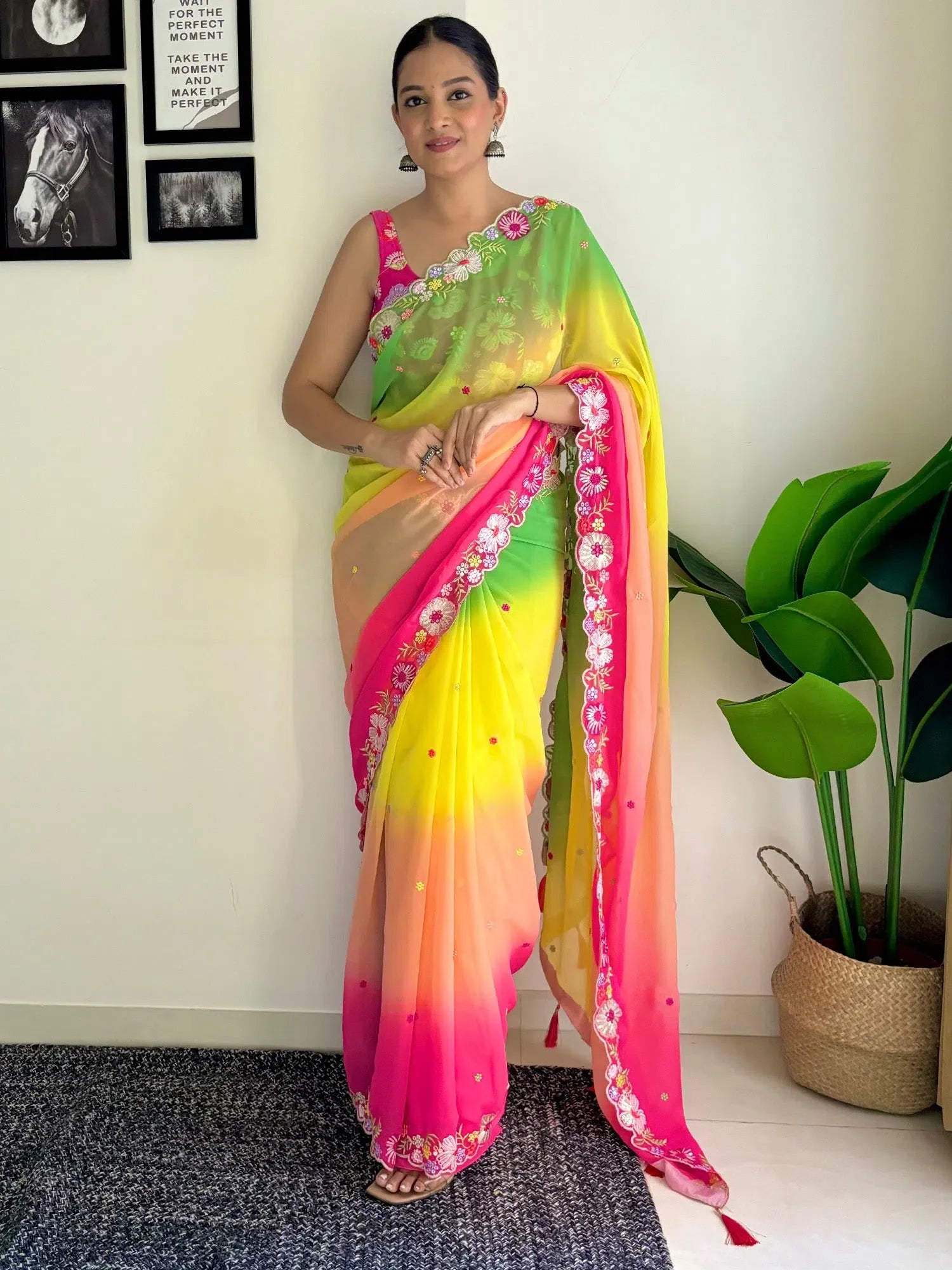 Embellished Polyester Saree - Designer Sarees India