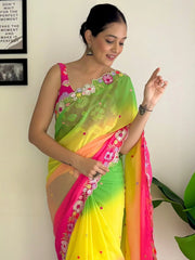 Women's Georgette Multicolored Embellished Designer Saree With Blouse Piece-KESARI7812