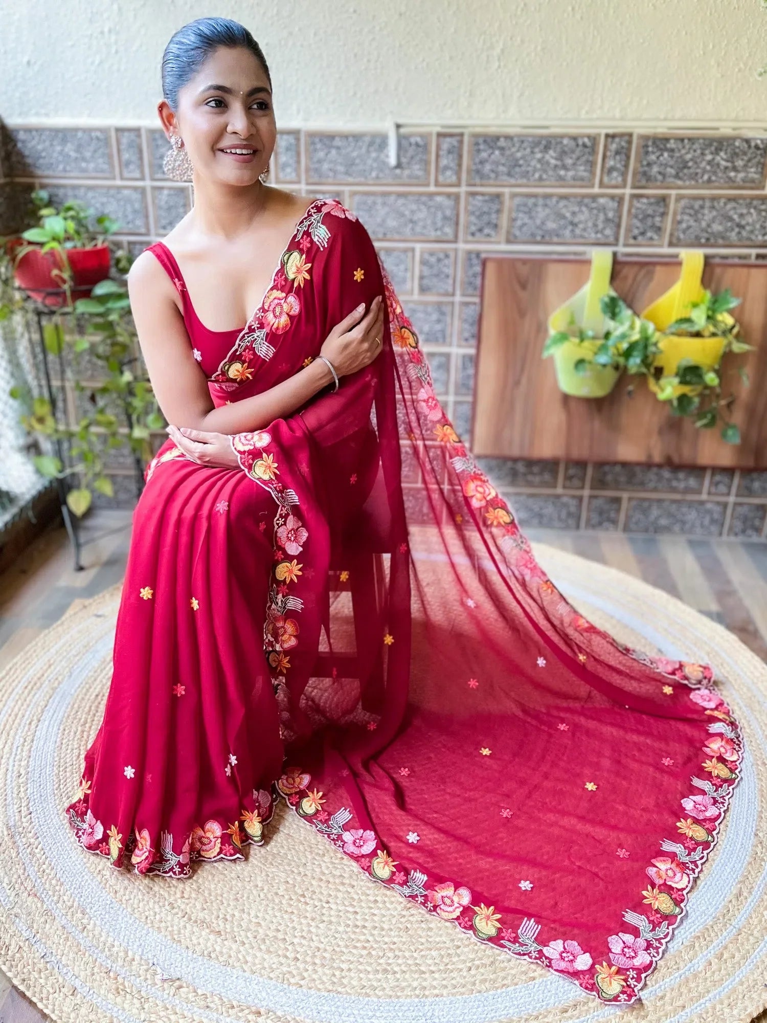 Pink Embroidered Saree | Designer Sarees India