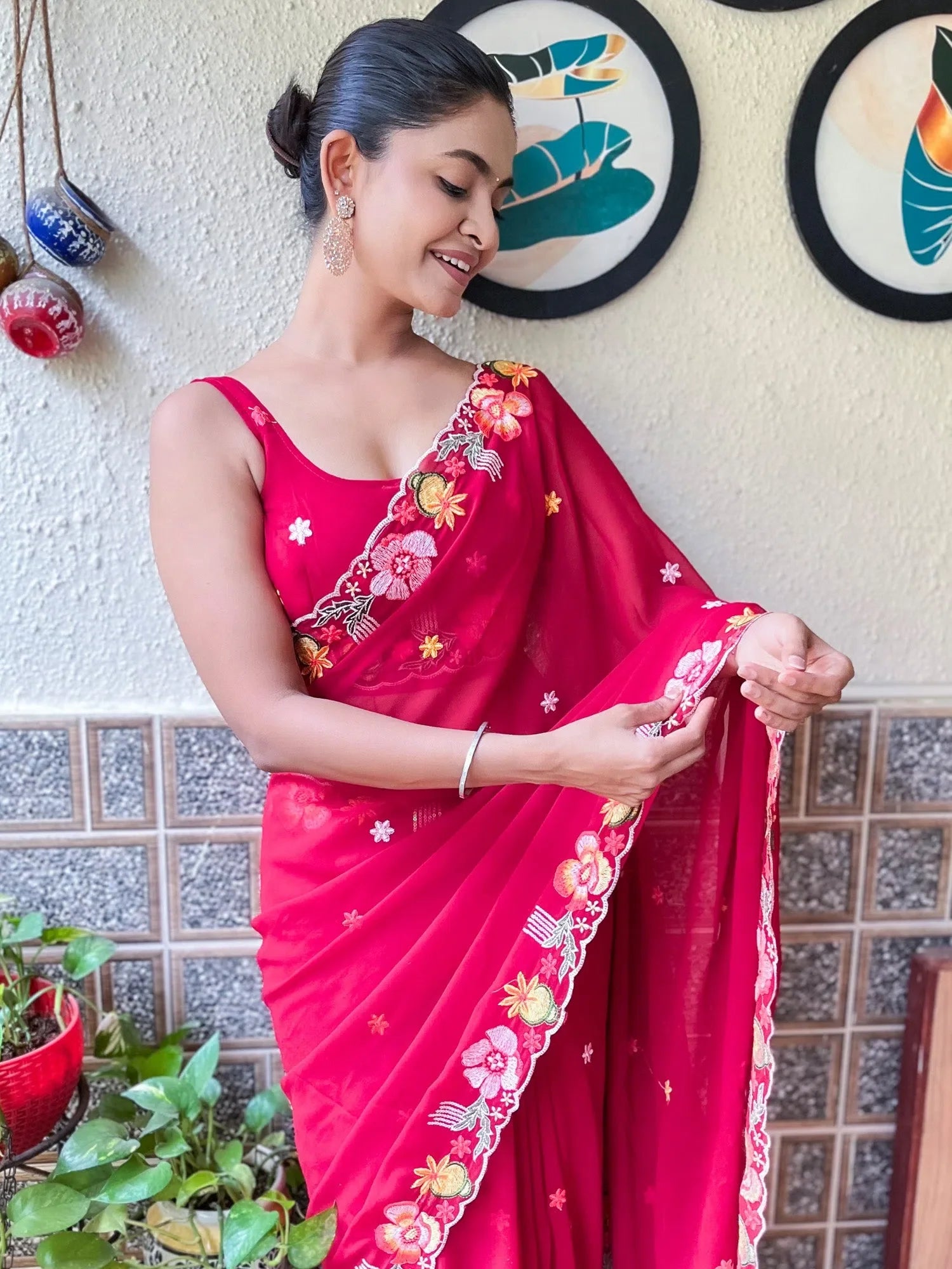 Pink Embroidered Saree | Designer Sarees India