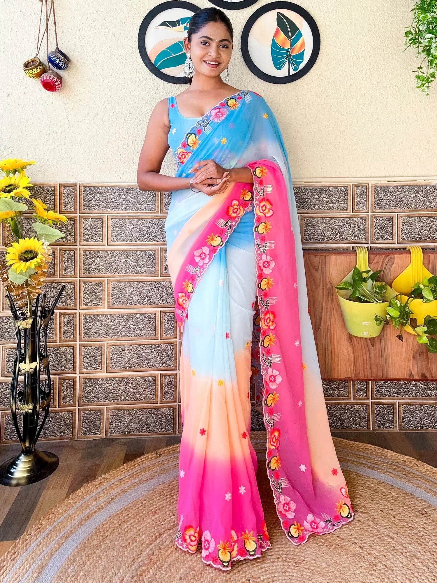 Embroidered Georgette Saree - Indian Sarees Online