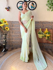 Women's Georgette Light Green Embellished Designer Saree With Blouse Piece-KESARI9404