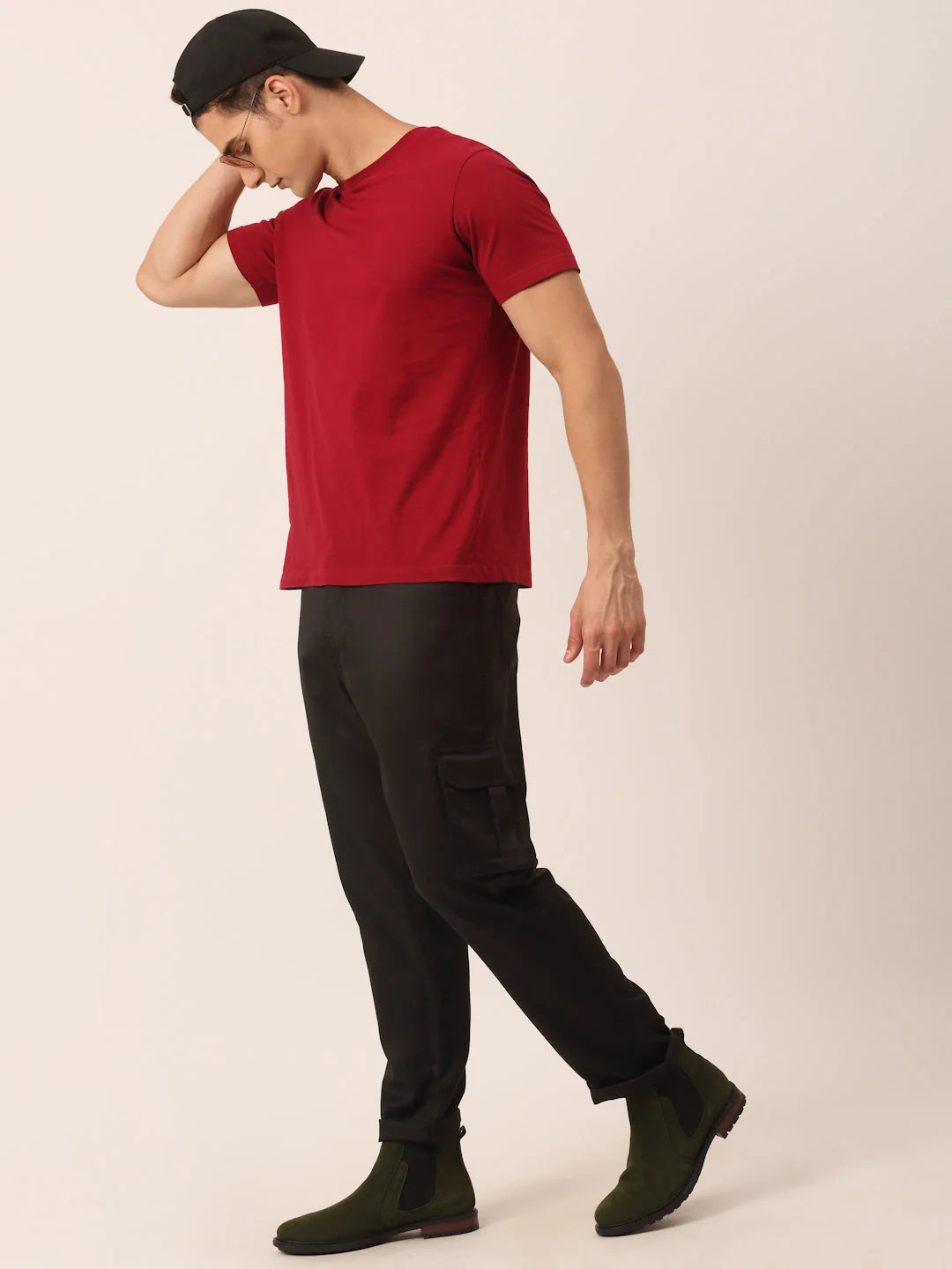 Black Cotton Cargo Pants for Men - Regular Fit Cotton Pants