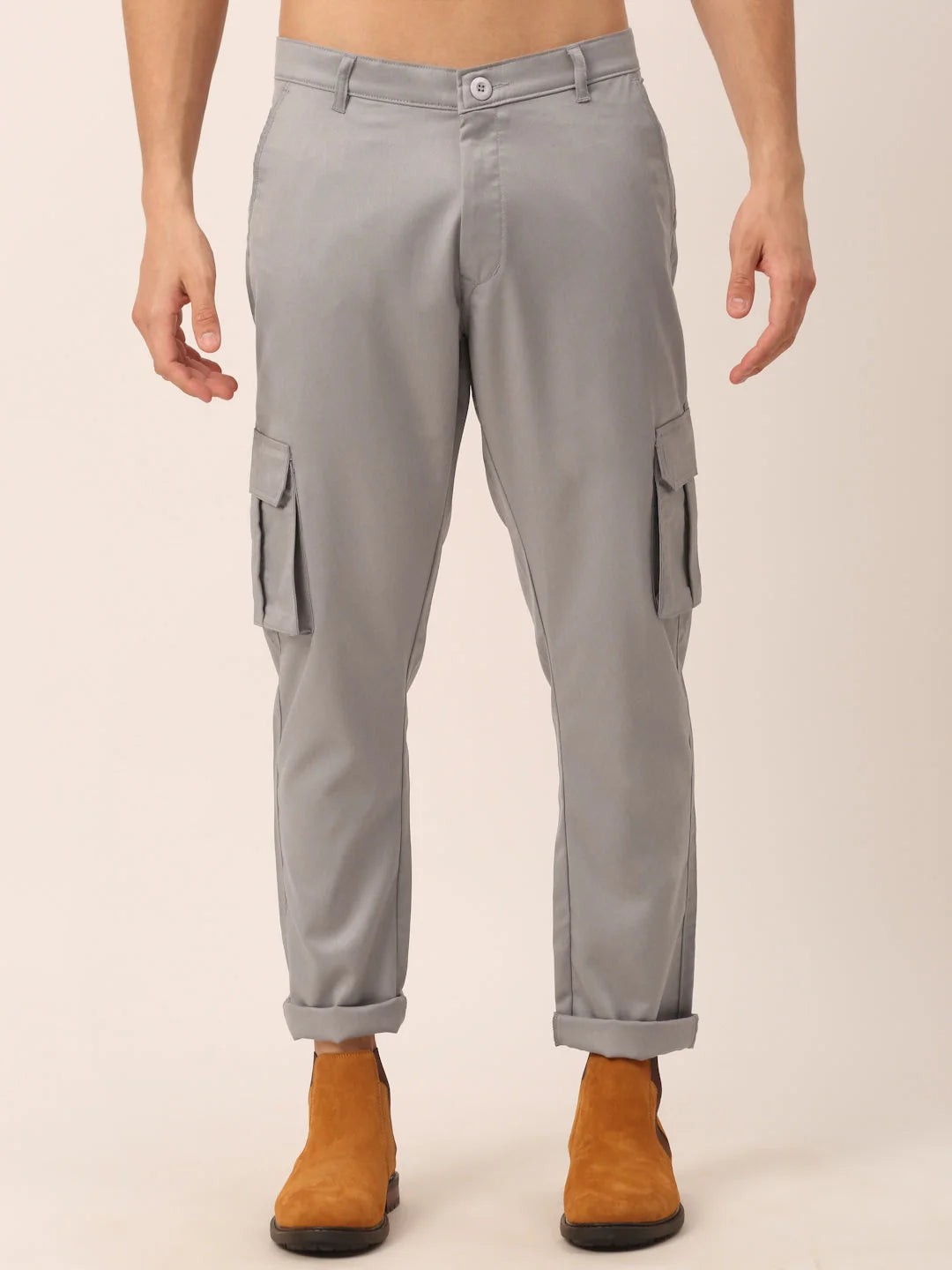 Indian Needle Men's Casual Cotton Grey Cargo Pants