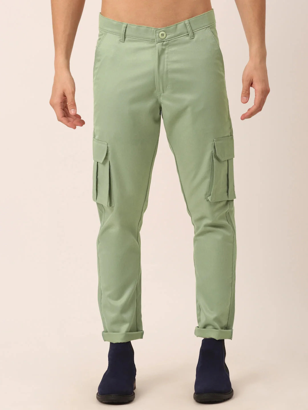 Indian Needle Men's- Casual Cotton Solid Cargo Pants
