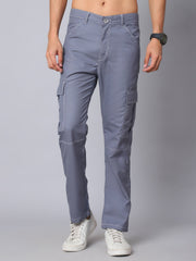 DesiQlo Men's Casual Cotton Blend Solid Cargo Pants ( KGP 156Light-Grey )