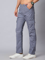 DesiQlo Men's Casual Cotton Blend Solid Cargo Pants ( KGP 156Light-Grey )