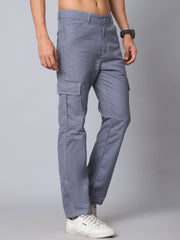 DesiQlo Men's Casual Cotton Blend Solid Cargo Pants ( KGP 156Light-Grey )