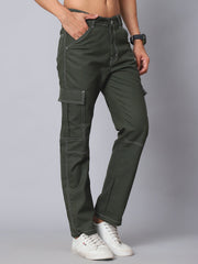 DesiQlo Men's Casual Cotton Blend Solid Cargo Pants ( KGP 156Olive )