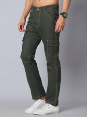 DesiQlo Men's Casual Cotton Blend Solid Cargo Pants ( KGP 156Olive )