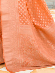 Women's Nylon Orange Woven Design Handloom Saree With Blouse Piece-KHADI203002