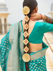 Women's Nylon Sea Green Woven Design Handloom Saree With Blouse Piece-KHADI203005